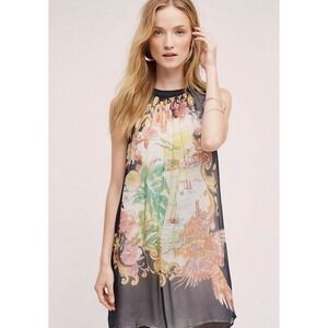 Anthropologie‎ Moulinette Soeurs 100% Silk Dress Tropical Print Sleeveless US 2